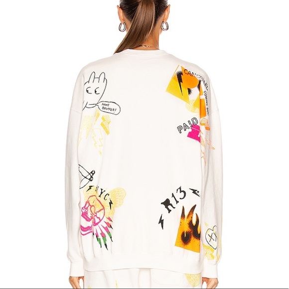 R13 Graffiti Oversized Crew Neck Sweatshirt - Picture 3 of 7